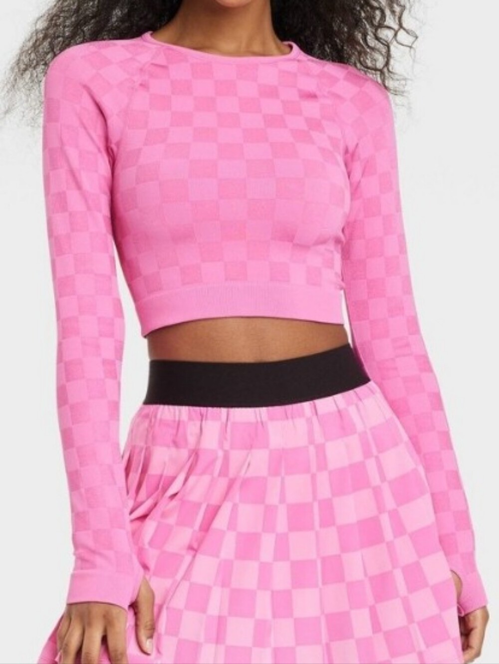 Nwt Joylab Pink Checkered Longsleeve Seamless Cropped Top